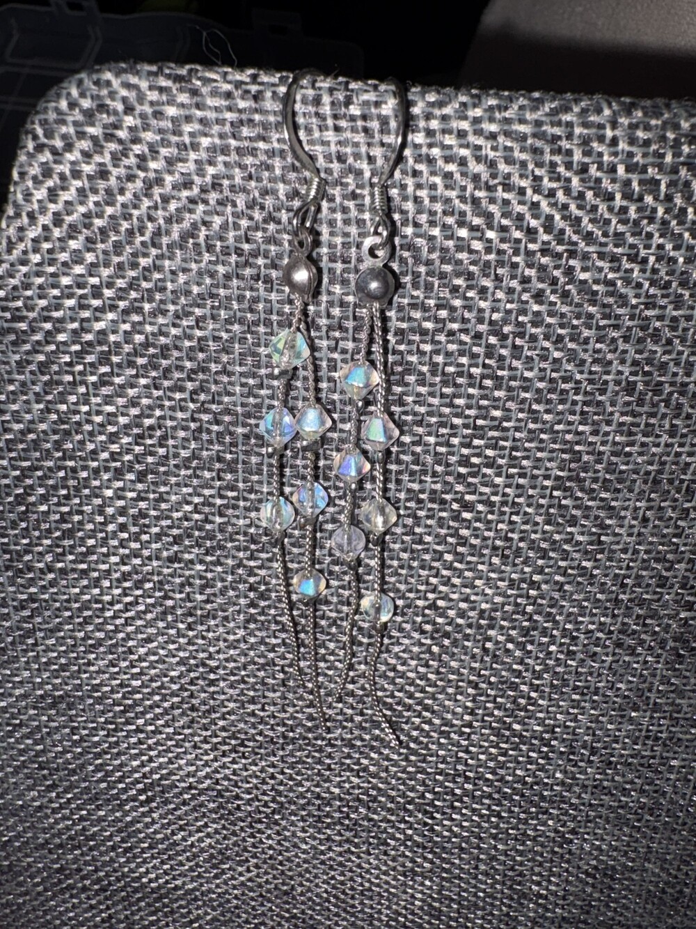 Iridescent Silver-Tone Dangle Earrings with Glass Beads Lightweight Jewelry